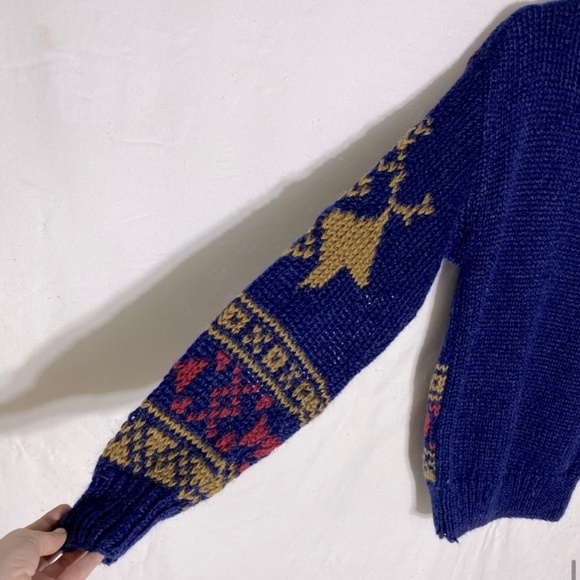 Vintage Northern Spirit Hand Knit Jacquard Deer Print Crew Neck Sweater S - Picture 13 of 15